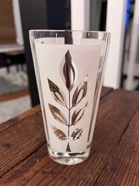 Frosted Glass Tumbler with Leaf Motif - Silver Accent